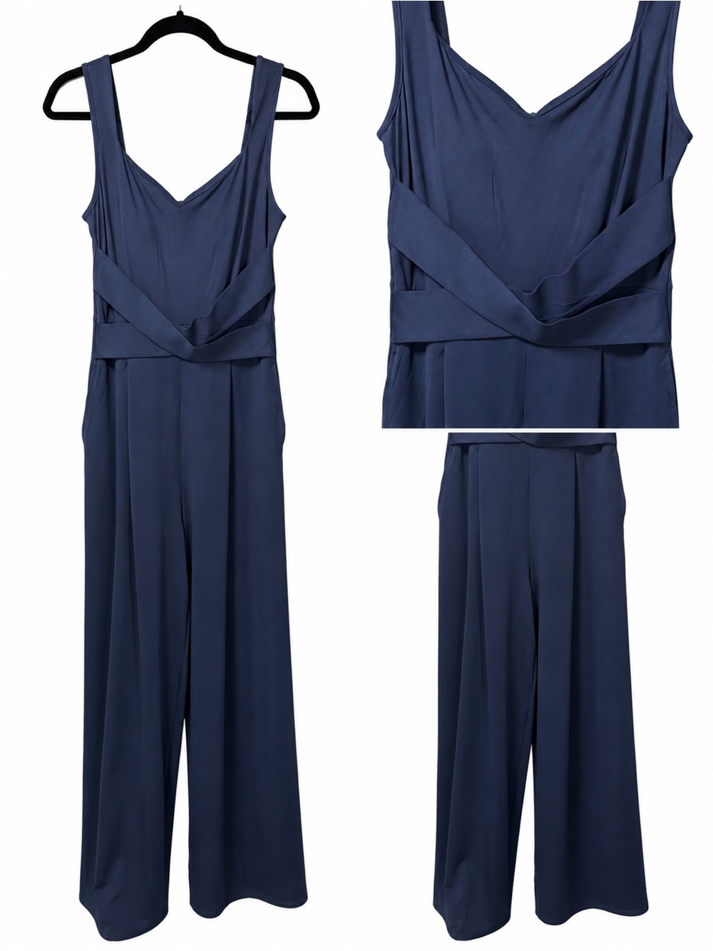 Halara Navy Blue Crossover Waist Wide Leg Jumpsuit Size M